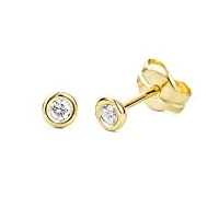 miore boucles d'oreilles solitaire pour femme en or jaune 9 carats 375 avec diamant de 0.10 ct taille brillant ⌀ 4 mm