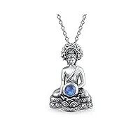 bling jewelry collier pendentif yogi rainbow moonstone amulet amitabha buddha pour femme pour adolescente en argent sterling .925 oxydé avec chaîne