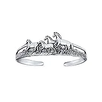 bling jewelry bracelet manchette Équestre unisexe avec déclaration de chevaux sauvages de l'ouest pour femmes hommes argent sterling 925 oxydé ajustable