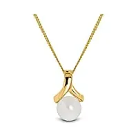 miore collier pour femmes avec pendentif perle d'eau douce blanche chaîne en or jaune 9 carat / 375 or, bijou longueur 45 cm