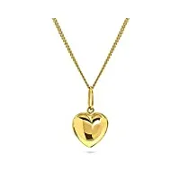 miore collier pour femmes avec pendentif coeur chaîne en or jaune 9 carat / 375 or, bijou longueur 45 cm