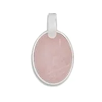 erce quartz rose pendentif pierre semi-précieuse ovale argent 925/1000
