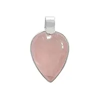 erce quartz rose pendentif pierre semi-précieuse forme goutte argent 925/1000