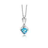 miore collier femme avec pendentif coeur de topaze bleue et diamant en or blanc 9 carats 375/1000 1.79 gr