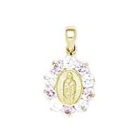 or jaune 14 carats avec zircone cubique rose grand pendentif de la vierge marie-dimensions : 21 x 12 mm - 21 "- jewelryweb
