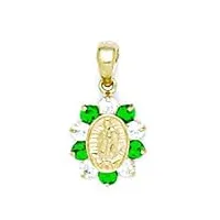 or jaune 14 carats avec zircone cubique vert moyen pendentif de la vierge marie-dimensions : 20 x 11 mm-jewelryweb
