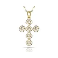cz 14 carats or jaune pendentif croix-dimensions : 28 x 15 mm-jewelryweb