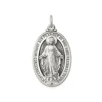 collier avec pendentif médaille miraculeuse en argent sterling 925 massif satiné non gravé - cadeau pour femme, métal