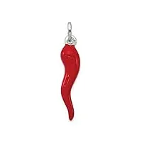 collier avec pendentif en forme de corne italienne en argent sterling 925 poli et émail rouge - cadeau pour femme