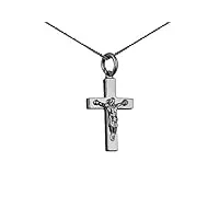 crucifix 20x8mm solide en or blanc 9ct - 375/1000 avec chaîne gourmette lumineuse de 50cm