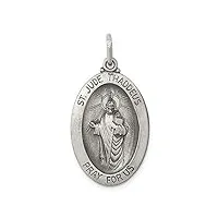 pendentif médaille saint-jude thaddée en argent sterling 925 massif satiné gravable, mesure 32 x 18 mm de large, bijoux cadeaux pour femme, métal