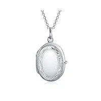 bling jewelry personnalisé vintage antique style etched leaf scroll holds two memory photo picture oval locket pour femmes .925 argent sterling customizable pendant collier