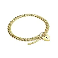bracelet pour charms double maille et fermoir cadenas cœur en or jaune 9 carats - 17,8cm