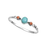 petits merveilles d'amour - bracelet manchette femme - argent fin 925/1000 - turquoise corale