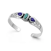 petits merveilles d'amour - bracelet manchette femme - argent fin 925/1000 - turquoise