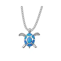 petits merveilles d'amour - collier femme - argent fin 925/1000 opale bleue tortue