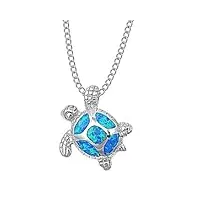petits merveilles d'amour - collier femme - argent fin 925/1000 opale bleue tortue