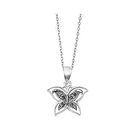 petits merveilles d'amour - collier femme - argent fin 925/1000 noir - oxyde de zirconium papillon