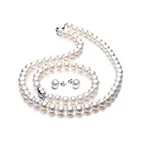 parure bijoux femme de perle blanche de culture collier bracelet et boucles d'oreilles femme perle 7-8mm idée cadeau d'anniversaire femme original/cadeau mariage par viki lynn