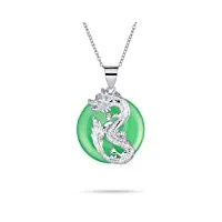 bling jewelry collier en argent sterling avec pendentif en forme de dragon en jade vert et rond de style asiatique pour femmes