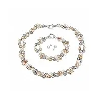 treasure bay élégante bijoux en perles d'eau douce mis correspondant à double couche collier, bracelet et boucles d'oreilles, l'ensemble présenté dans une belle boîte cadeau de bijoux