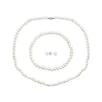 collier de perles de culture d'eau douce blanches nouées la main bracelet extensible boucles d'oreilles 6mm 3pcs paires de paires pour femmes