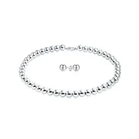collier simple et classique en argent sterling avec des perles rondes de 10 mm de diamètre et des clous d'oreilles en argent sterling