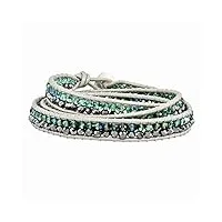 jewelryweb bracelet en cuir avec perles vertes et cristaux gris