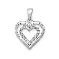argent sterling poli rhodié diamant pendentif en forme de cœur
