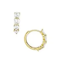 or jaune 14 carats et cœur en zircones boucles d'oreilles homme-anneaux à charnière-dimensions : 13 x 13 mm-jewelryweb