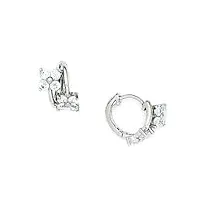 or blanc 14 carats fleur cz boucles d'oreilles homme-anneaux à charnière-dimensions : 11 jewelryweb x 13 mm -