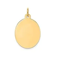 collier en or jaune massif poli 14 carats avec pendentif en forme de disque ovale à graver calibre 0,018