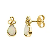 unikat boucles d'oreilles clous en or jaune 585 avec opale 0,8 carat et diamants opale
