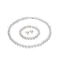 treasurebay collier bracelet boucles d'oreilles en perles d'eau douce naturelles rose - set de bijoux pour mariée