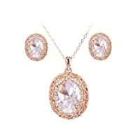 fairy couple - femme parure - plaqué or rose cristal clair pendentif pierres précieuses demi-transparent collier boucle d'oreille bijou ensemble s130
