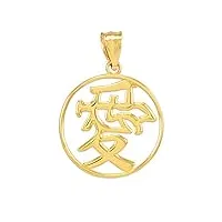breloques porte-bonheur pour femme fine or jaune 14 k des caractères chinois charm amour pendentif symbole