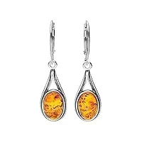 ambre – argent 925/1000 – boucles d'oreilles femme – goutte d'ambre à levier fancy bijoux fantaisies goutte – ambre