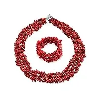 bling jewelry grande large corail rouge dyed cluster chips bib collier déclaration collier stretch bracelet bijoux pour femmes