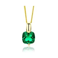 miore collier femmes chaîne en or jaune 9 carat / 375 or avec pendentif carré pierre précieuse Émearaude vert, bijoux longueur 45 cm