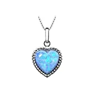 pendentif cœur en opale bleue de couleur vive, argent