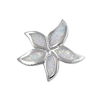 petits merveilles d'amour - collier femme - argent fin 925/1000 - opale blanc plumeria (vient avec chaîne de 45 cm)