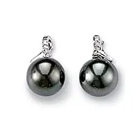 sf bijoux - boucles d'oreilles or gris 750/1000e, perle de tahiti et diamant (0,052 carat) - gris