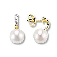 sf bijoux - boucles d'oreilles or jaune perle d'eau douce et diamant (0,03 carat) - blanc