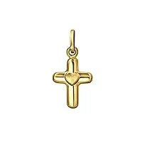 clever schmuck pendentif en forme de croix en or pour enfant - 11 mm - brillant - avec mini cœur au milieu mat - or 333 8 carats - dans un étui en croix, brillant, sans pierre.