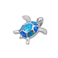 petits merveilles d'amour - pendentif femme - argent fin 925/1000 - opale bleue tortue