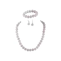 treasurebay parure de perles en quartz rose composée d'un collier, d'un bracelet et d'une paire de boucles d'oreilles, présentés dans un joli coffret cadeau