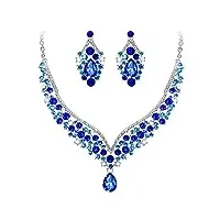 ever faith® cristal autrichien forme v fantaisie parures bijoux bleu ton d'argent n01911-5