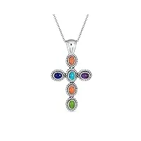 bling jewelry collier de style south western avec pendentif en forme de croix serti de pierres précieuses multicolores pour femmes en argent sterling 925