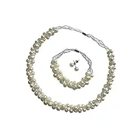 élégante perle naturelle parure collier, bracelet et boucles d'oreilles avec fermoirs magnétiques