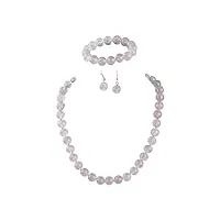 treasurebay parure collier et bracelet en perles de pierres précieuses naturelles de 10 mm pour femme (quartz rose)